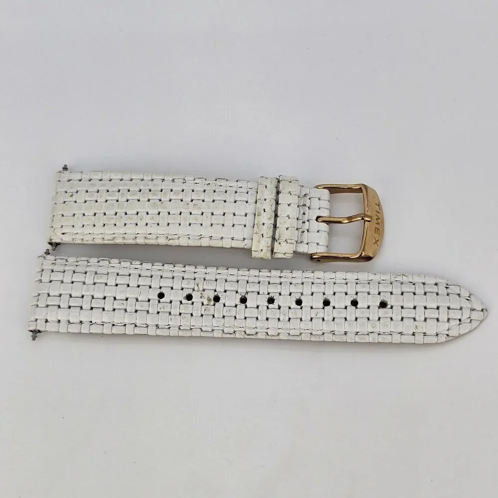 Timex 20MM White Leather Band‎ Straps Gold Buckle